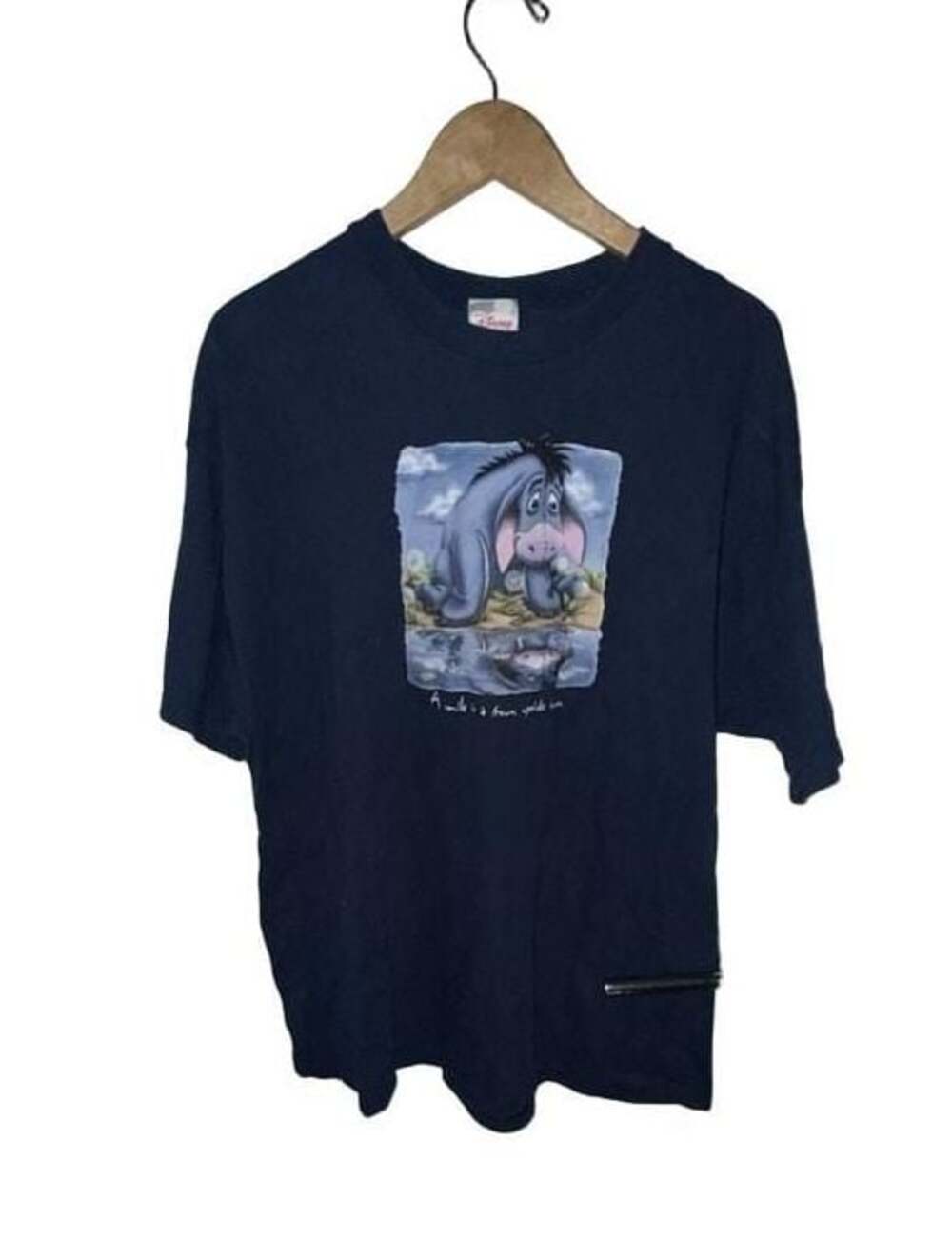 Vintage Disney Store Eeyore Frown Upside Down Graphic T-Shirt Navy Blue XXL